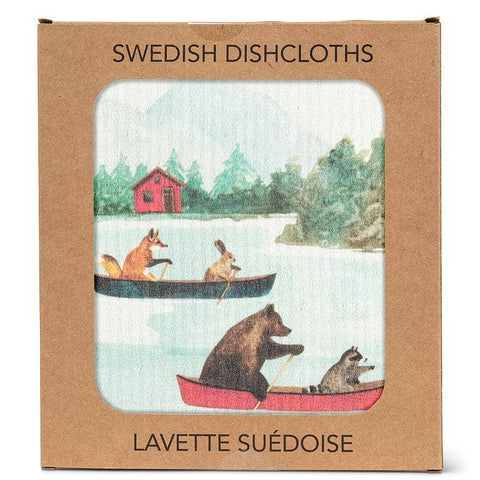 Animals in Canoe Dishcloth-6.75x7.5"L
