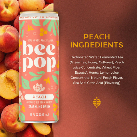 BeePop Orange Blossom Honey Sparkling Drink - Peach - 12oz