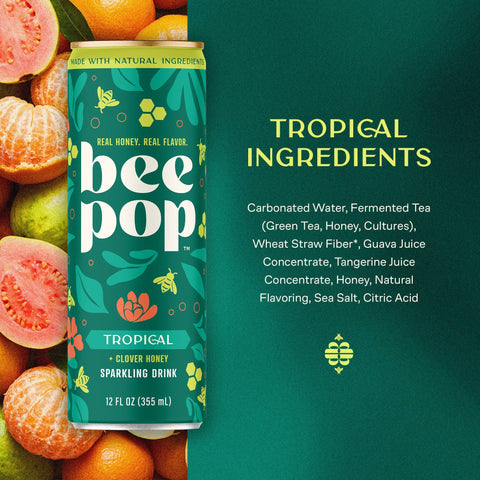 BeePop Orange Blossom Honey Sparkling Drink - Tropical - 12oz