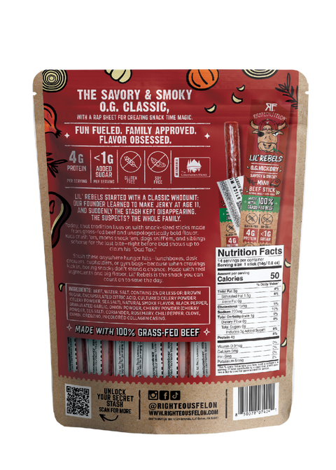 Righteous Felon Lil' Rebels O.G. Hickory Mini Beef Sticks