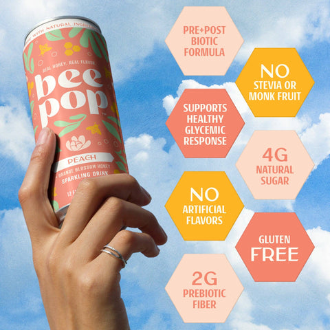 BeePop Orange Blossom Honey Sparkling Drink - Peach - 12oz