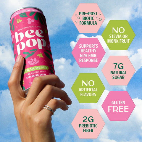 BeePop Wildflower Honey Sparkling Drink - Strawberry - 12oz