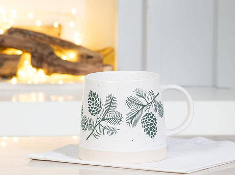Wide Base Mug with Pinecones-3.5"H(14oz)