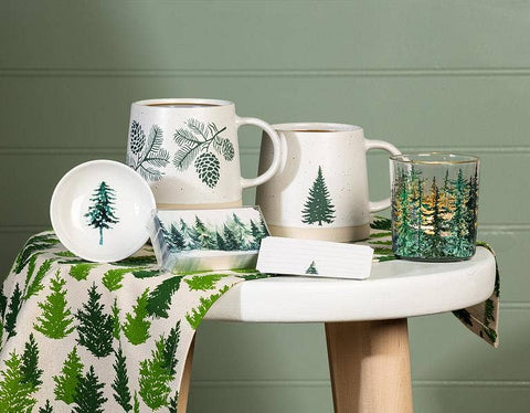 Wide Base Mug with Pinecones-3.5"H(14oz)