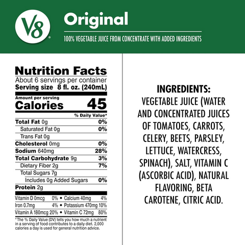 V8 Original 100% Vegetable Juice - 46oz Bottle