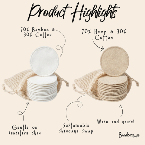 Reusable Bamboo Cotton Facial Rounds - Set of 10