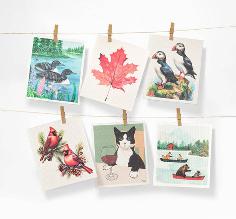 Animals in Canoe Dishcloth-6.75x7.5"L