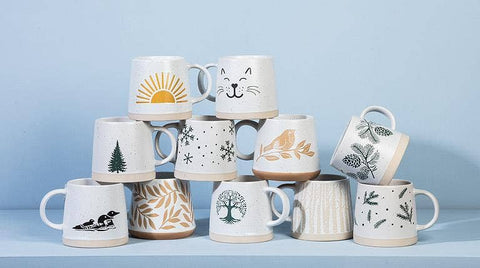 Wide Base Mug with Pinecones-3.5"H(14oz)