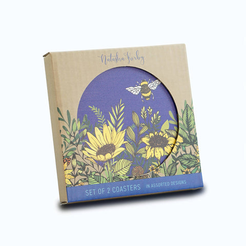Ceramic Coasters Sunflower Bee Butterfly Flowers Floral - 2pk