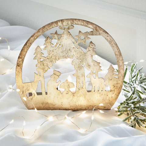 Nativity Tealight Holder Champagne Iron Christmas