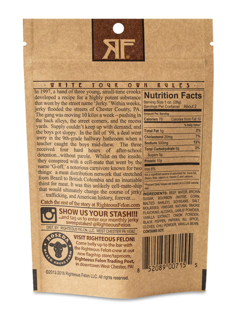 Righteous Felon Bourbon Franklin Beef Jerky - 2oz Bag