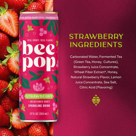 BeePop Wildflower Honey Sparkling Drink - Strawberry - 12oz