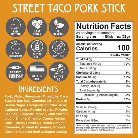 Righteous Felon Street Taco Pork - 1oz Stick