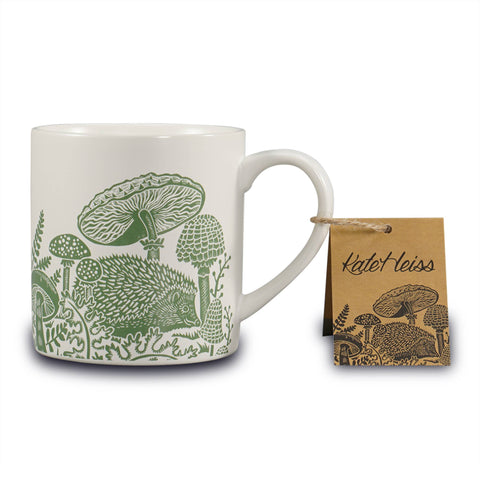 Ceramic Mug Woodland Mushroom & Hedgehog Green