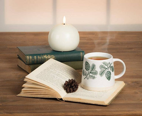 Wide Base Mug with Pinecones-3.5"H(14oz)