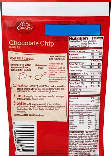 Betty Crocker Chocolate Chip Cookie Mix - Makes 12 Cookies - 7.5oz Bag