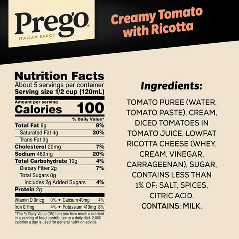 Prego Creamy Tomato Pasta Sauce With Ricotta Cheese - 23.75oz Jar