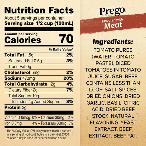 Prego Italian Tomato Pasta Sauce Flavored With Meat - 24 oz Jar