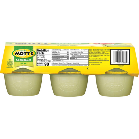 Mott's Pear Applesauce - 4 Oz Cups - Pack of 6