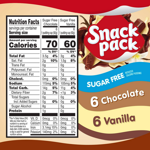 Snack Pack Zero Sugar Chocolate and Vanilla Pudding - 3.25oz Cups - 12 Pack