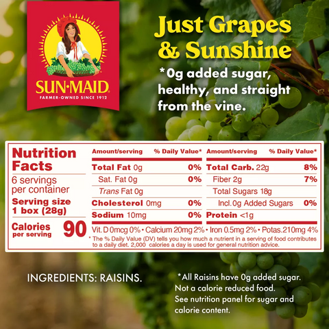Sun-Maid California Sun-Dried Raisins - 1oz Box - 6 Pack