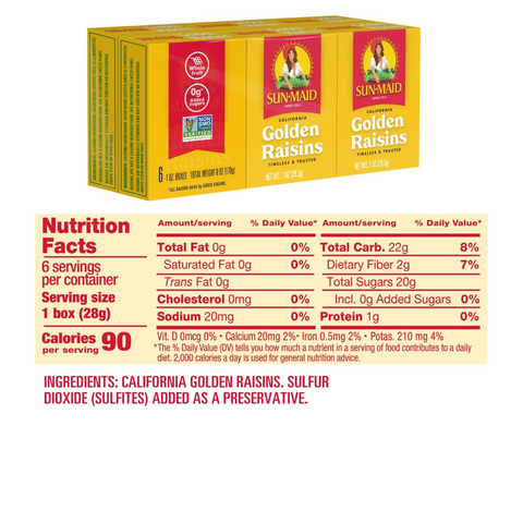 Sun-Maid California Golden Raisins - 1oz Box - 6 Pack