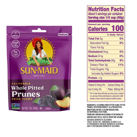 Sun-Maid California Sun-Dried Whole Pitted Prunes - 7oz Bag