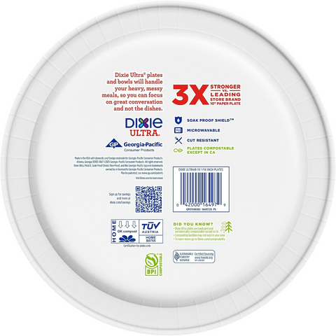 Dixie Ultra Large Paper Plates, 10 Inch, Heavy Duty Disposable Plates - 43 Pack