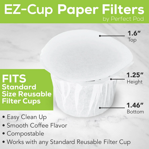 Perfect Pod EZ-Cup 2.0 100% Biodegradable Paper Coffee Filters - 50 Pack