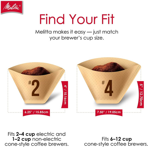 Melitta #4 Unbleached Cone Coffee Filters Natural Brown - Pack of 100