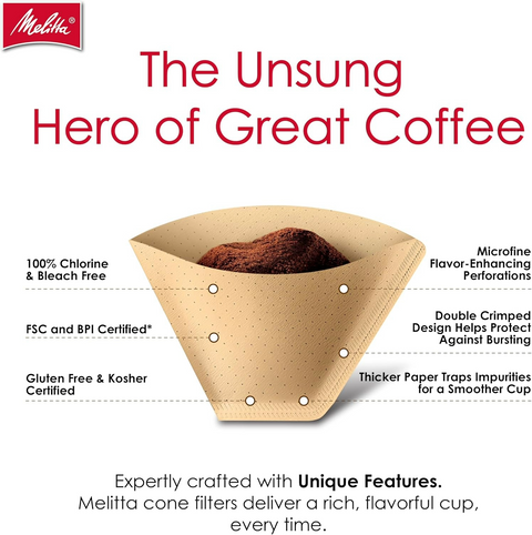 Melitta #4 Unbleached Cone Coffee Filters Natural Brown - Pack of 100
