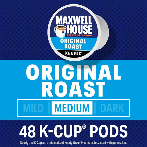 Maxwell House Original Medium Roast Coffee, Keurig K-Cup Pods - 48 Count