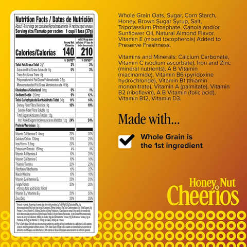 Cheerios Honey Nut Breakfast Cereal Gluten Free - Family Size - 18.8oz Box