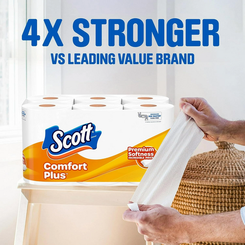 Scott ComfortPlus Toilet Paper 1-Ply - 12 Triple Rolls
