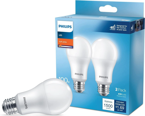 Philips LED 60W A19 - Basic Soft White (2700K) 800 Lumen (10W = 60W) -  4-Pack