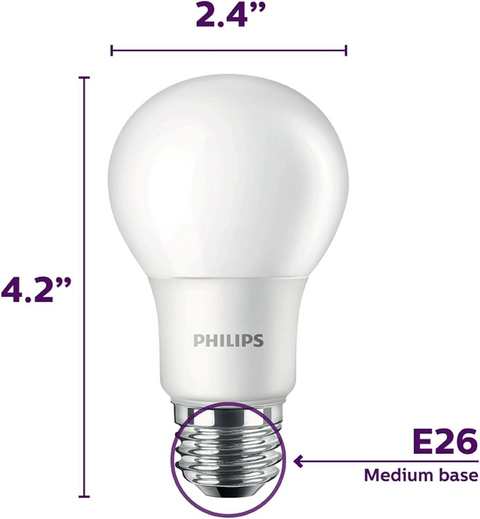 Philips LED 60W A19 - Basic Soft White (2700K) 800 Lumen (10W = 60W) -  4-Pack