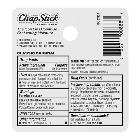 ChapStick Classic Original Lip Balm Sticks with 24 Hour Moisture - 1 Stick