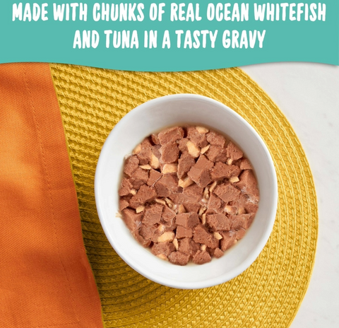 Meow Mix Chunks in Gravy With Tasty Real Ocean Whitefish & Tuna - 2.75oz Cup