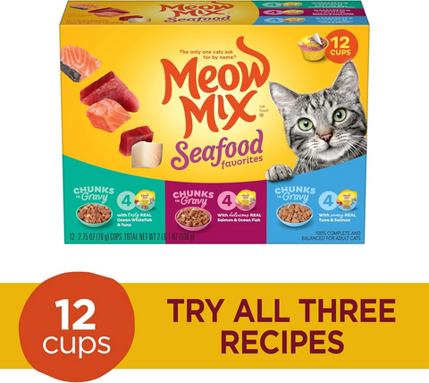 Meow Mix Seafood Favorites Wet Food Variety Pack - 12 Cups