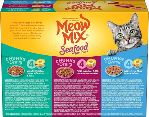 Meow Mix Seafood Favorites Wet Food Variety Pack - 12 Cups