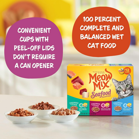 Meow Mix Seafood Favorites Wet Food Variety Pack - 12 Cups