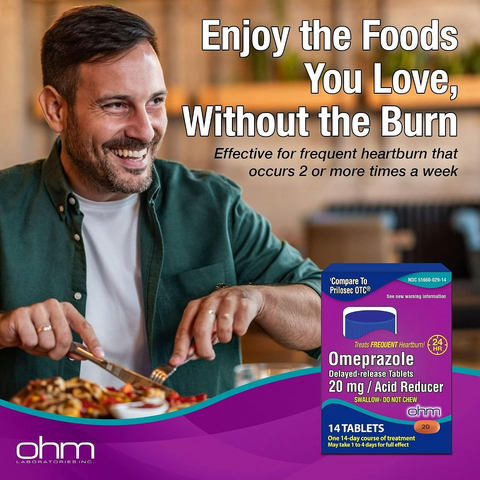 Ohm Omeprazole 20mg Delayed-Release Tablets - 42ct
