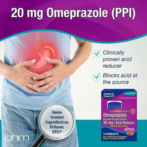 Ohm Omeprazole 20mg Delayed-Release Tablets - 42ct