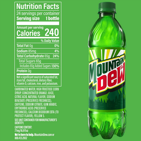 Mountain Dew Soda Soft Drink - 16.9oz Bottle - 6-Pack