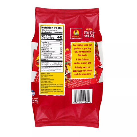 Sun-Maid California Sun-Dried Raisins - 0.5oz Box - 12 Pack