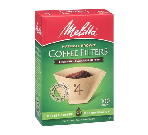 Melitta #4 Unbleached Cone Coffee Filters Natural Brown - Pack of 100