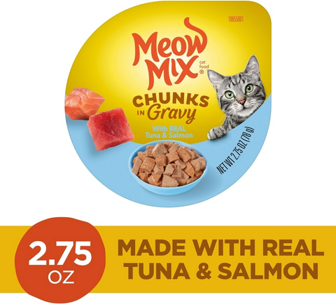 Meow Mix Chunks in Gravy With Tasty REAL Tuna & Salmon - 2.75oz Cup