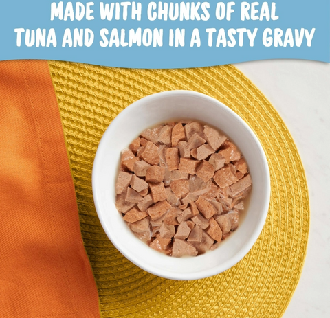 Meow Mix Chunks in Gravy With Tasty REAL Tuna & Salmon - 2.75oz Cup