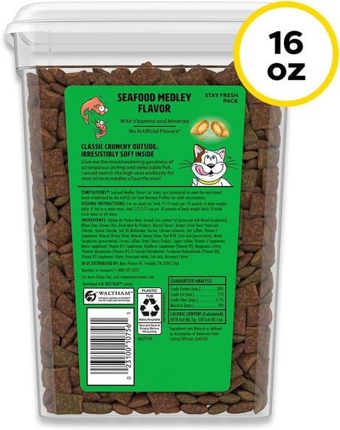 Temptations Classic Crunchy and Soft Cat Treats - Seafood - 16 Ounce